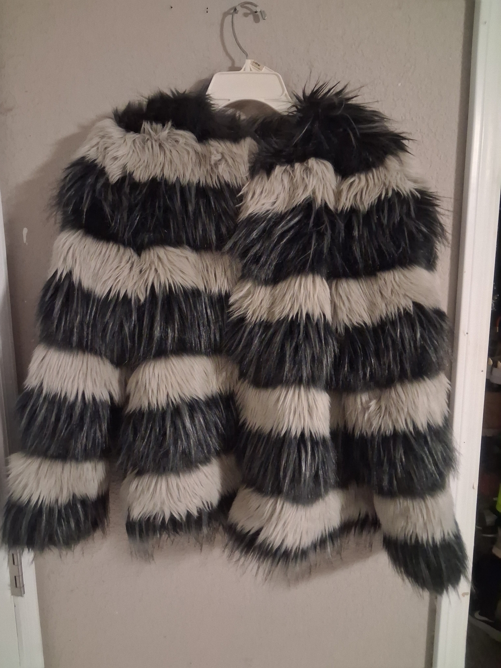 Guess Black and Grey Faux Fur Trim Coat